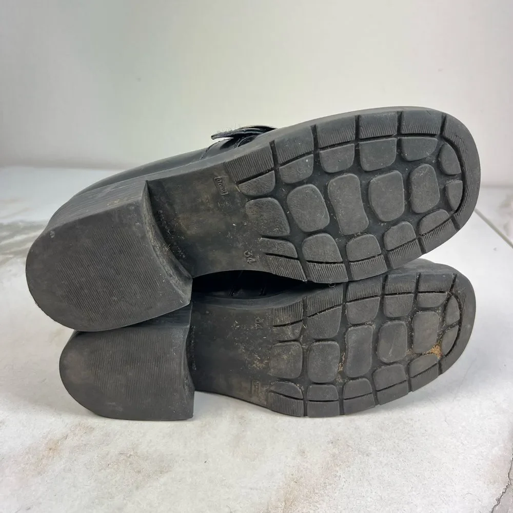 Made in Italy Y2K Black Leather Square Toe Chunky Heel Slip On Loafers, Sz 2.5-3